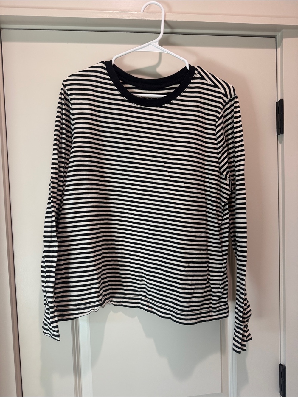 LOFT Black and White Striped Long-Sleeve Crewneck